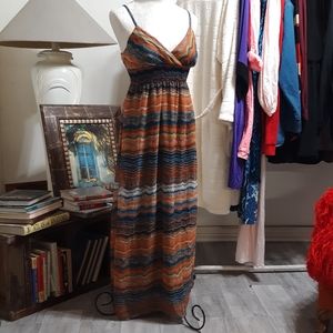 Womens Summer Dress Sz Med  Boho Long Strap Maxi b29 Multi Colored Lounge Relax